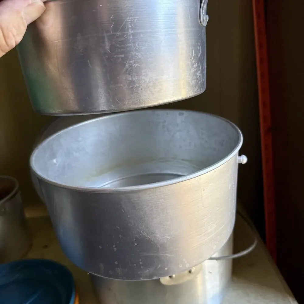 Vintage Seaway 6 Party Aluminum Cook Set Camping Cooking Pot Pan Plate Cup w/Box